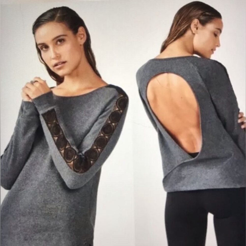 Fabletics: Maura Gray Sweatshirt Pullover with Large Circle Cutout Back